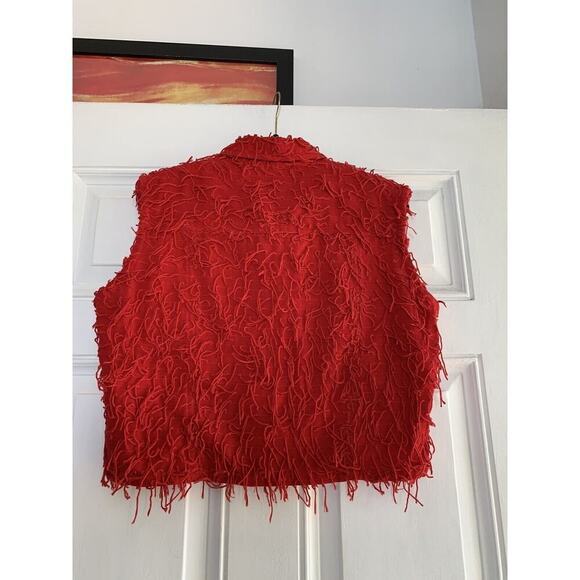 Estefanie's Collection Large Short Sleeved‎ Button-up Shirt Vest Red String - Picture 7 of 7